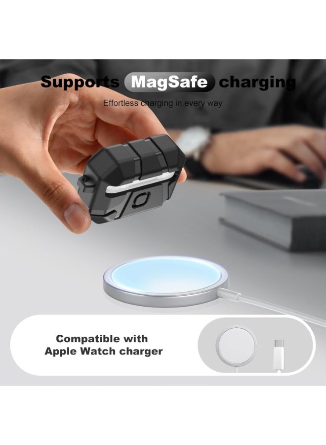 for AirPods Pro 3 Case, Shockproof Silicone Protective Case, Compatible with AirPods Pro 3rd Generation, with Hard Shell Design & Scratch Protection, Front LED Visible with Carabiner, black - Image 2